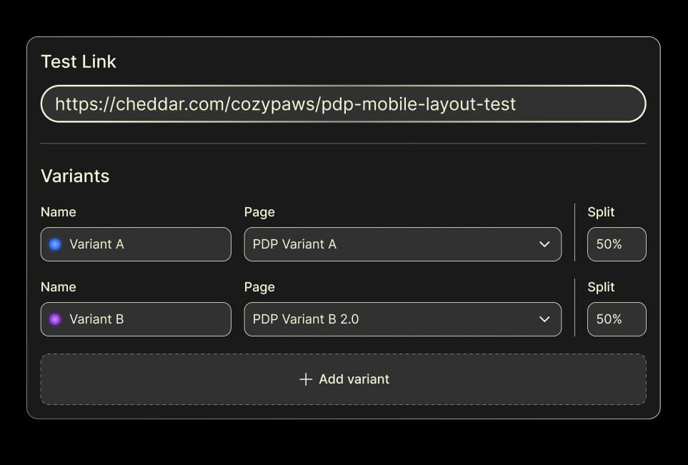 Test link with multiple variants and traffic splits