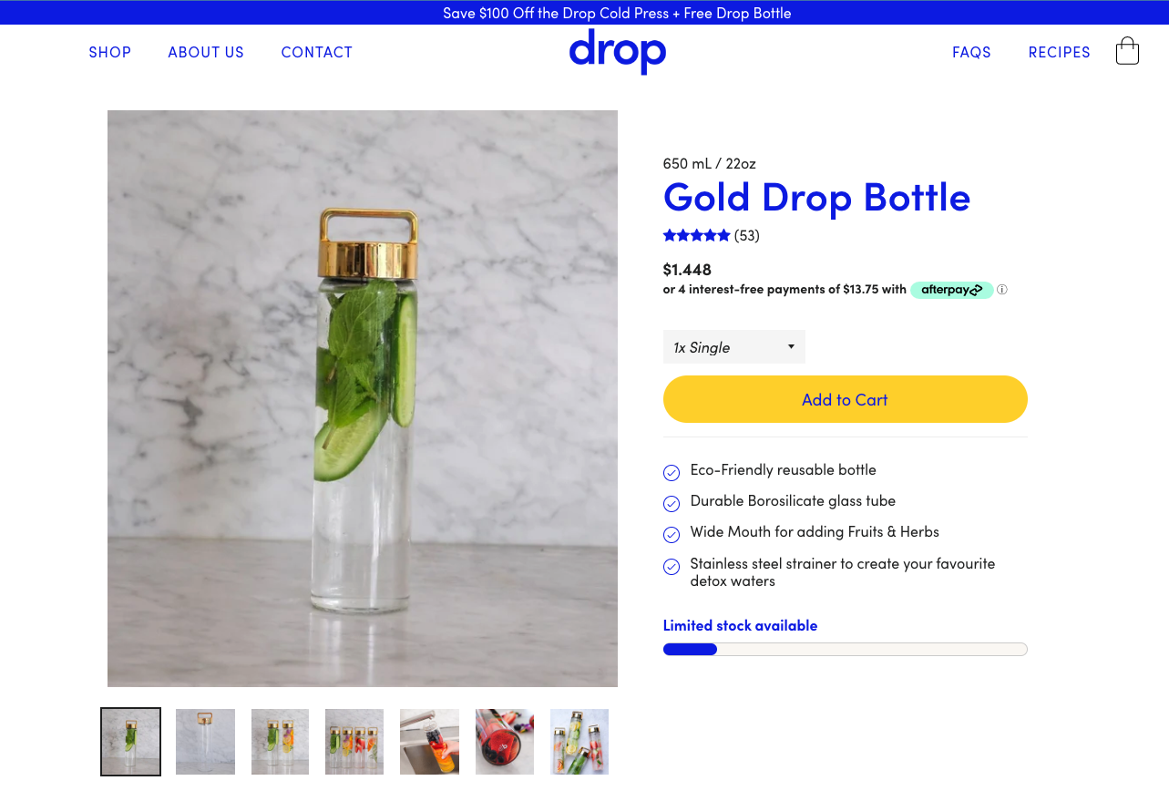 Drop Bottle Product Page Example