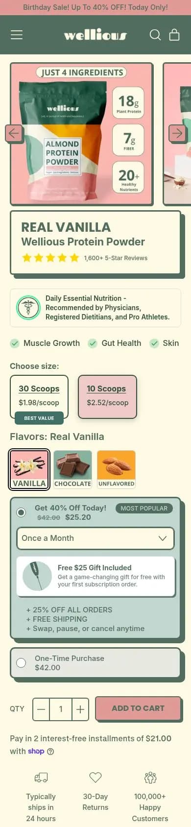 Wellious product page on a phone
