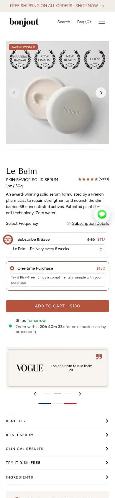 Bonjout Beauty product page on a phone