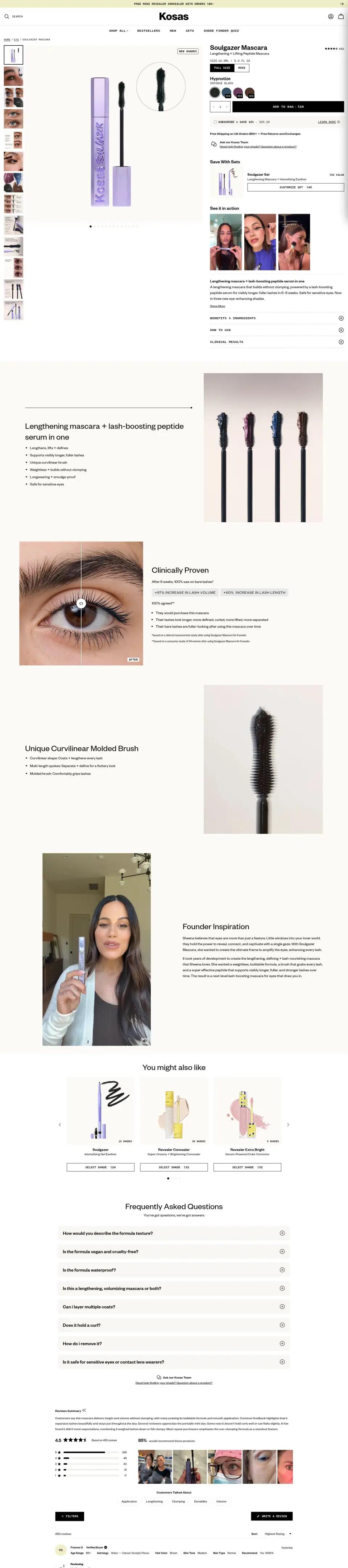 Kosas product page on desktop