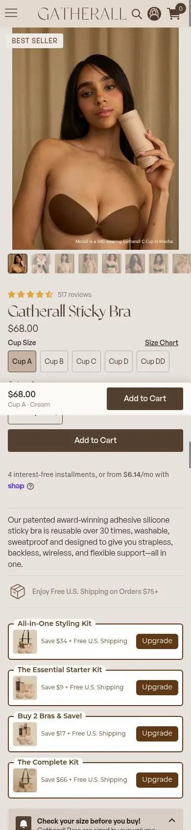 Gatherall product page on a phone