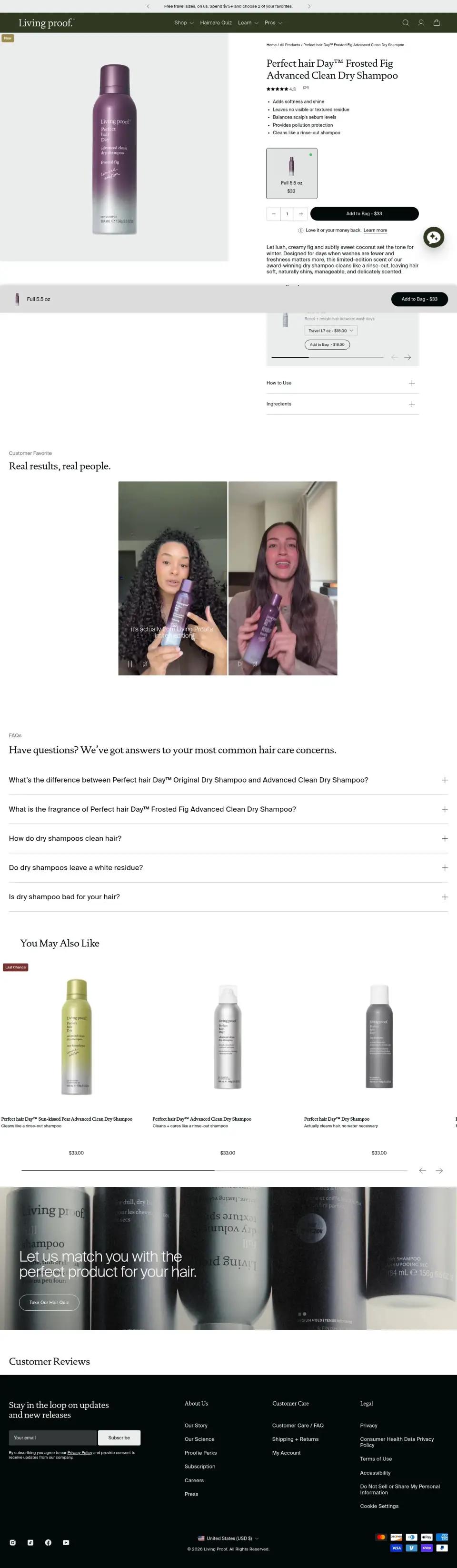 Living Proof product page on desktop