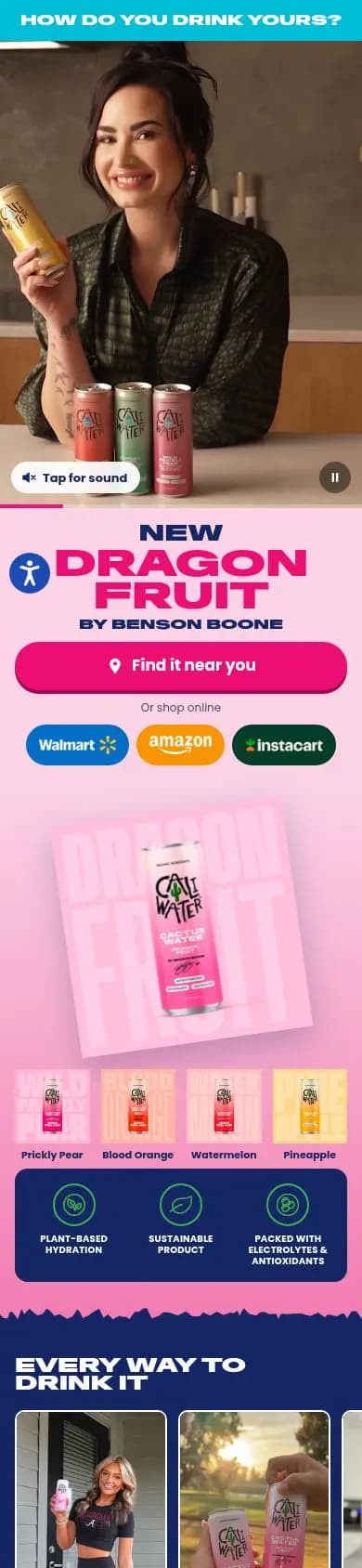 Caliwater offer page on a phone