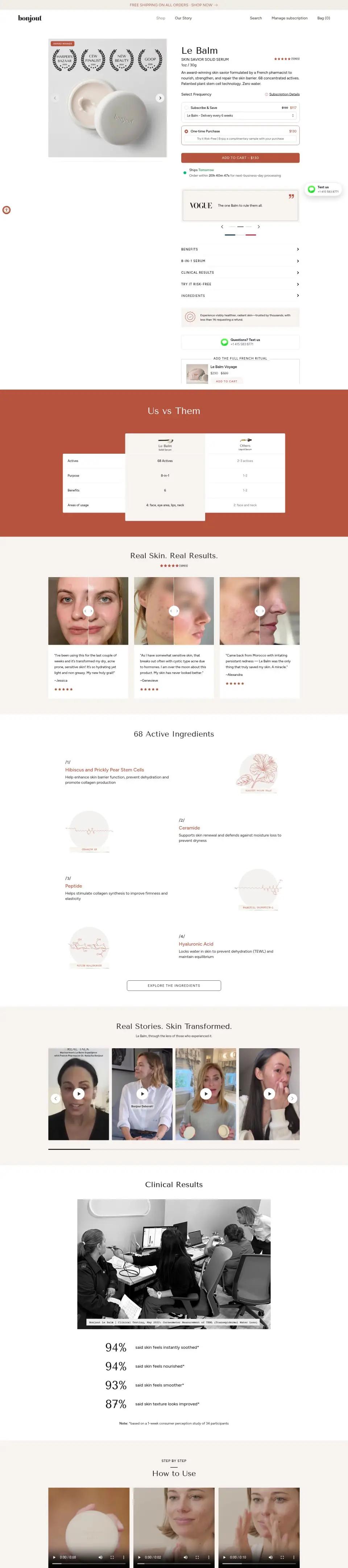 Bonjout Beauty product page on desktop