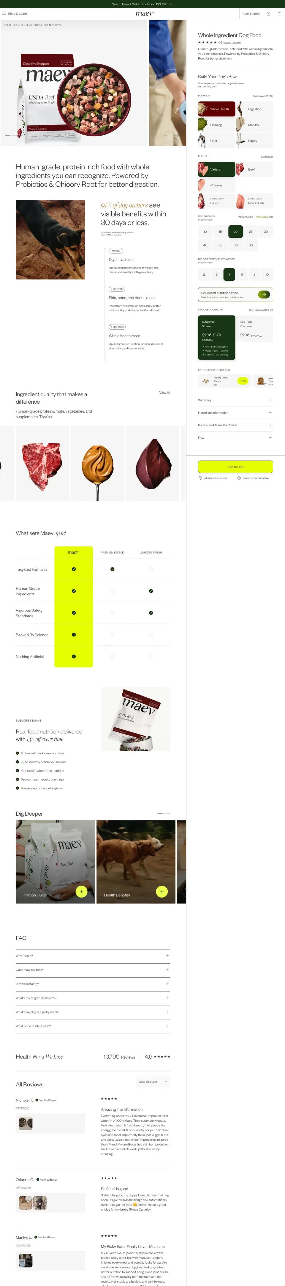 Maev product page on desktop