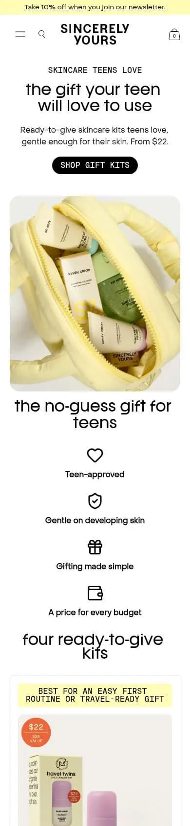Sincerely Yours offer page on a phone
