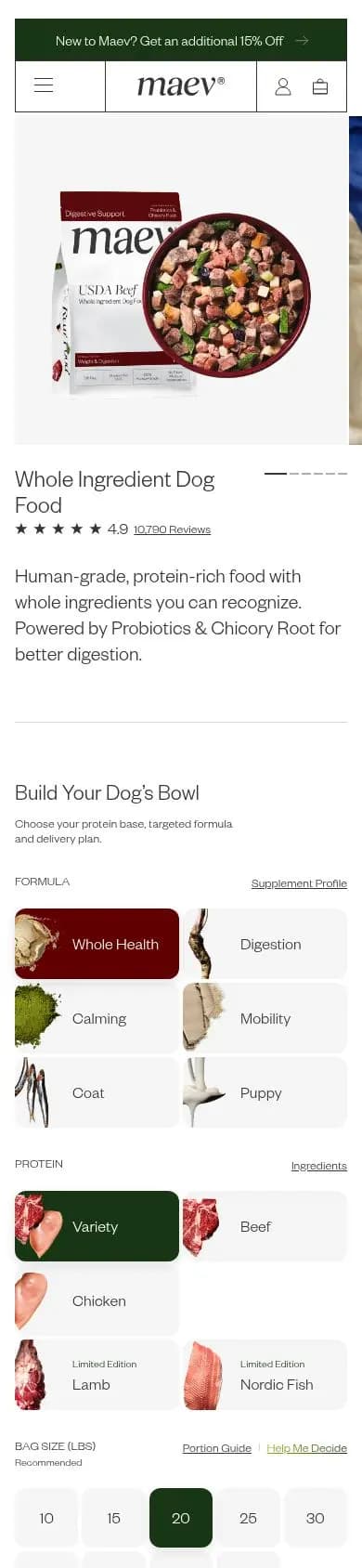 Maev product page on a phone