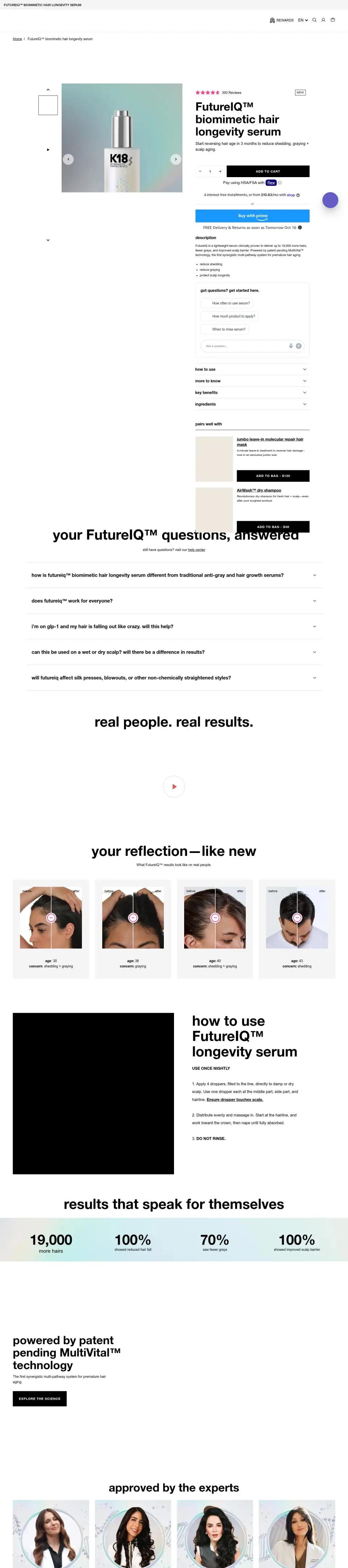K18 product page on desktop