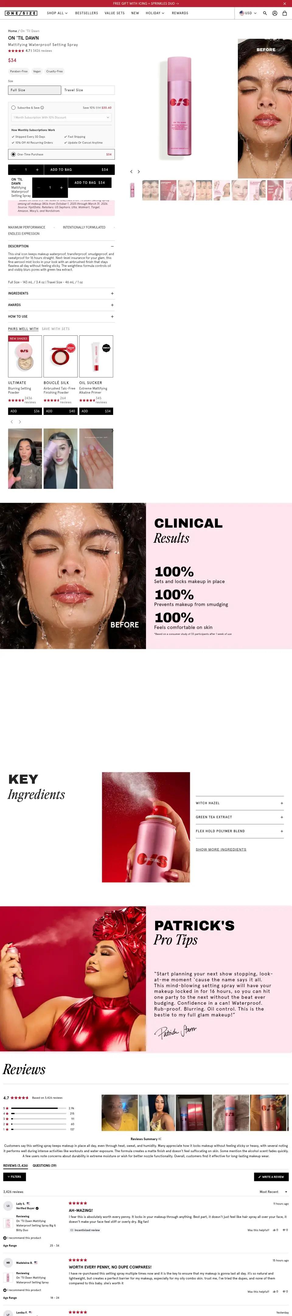 ONE/SIZE product page on desktop