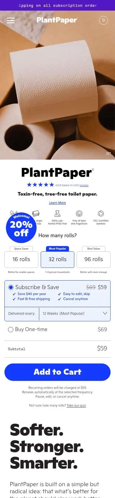PlantPaper offer page on a phone