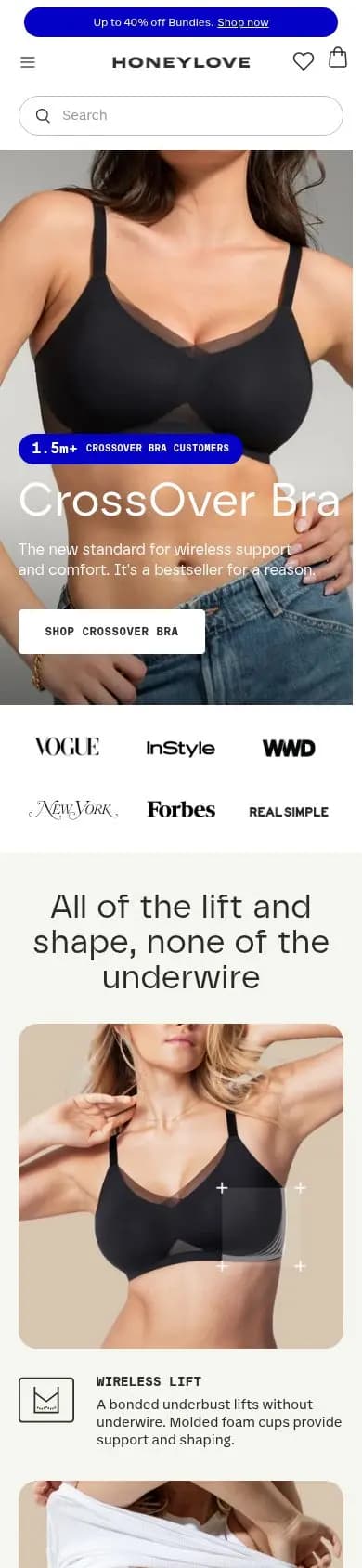 Honeylove product page on a phone