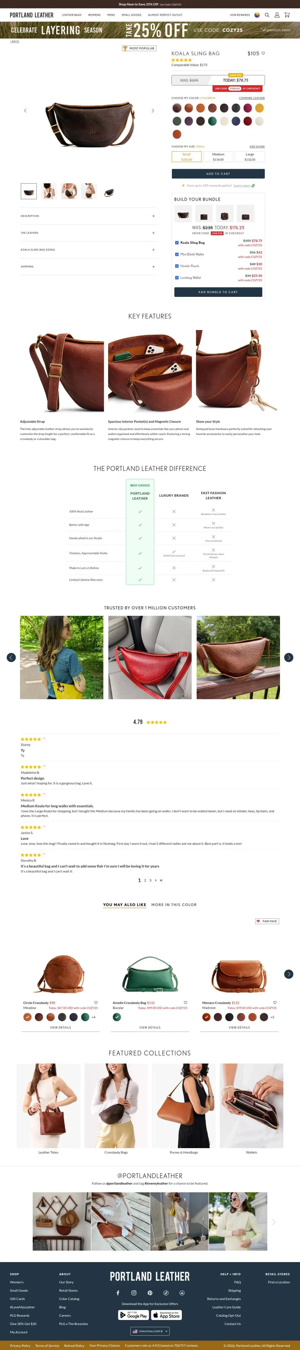 Portland Leather Goods product page on desktop
