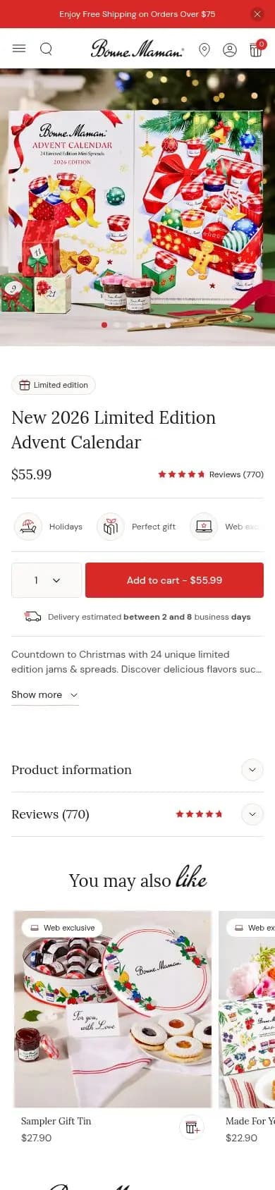 Bonne Maman product page on a phone