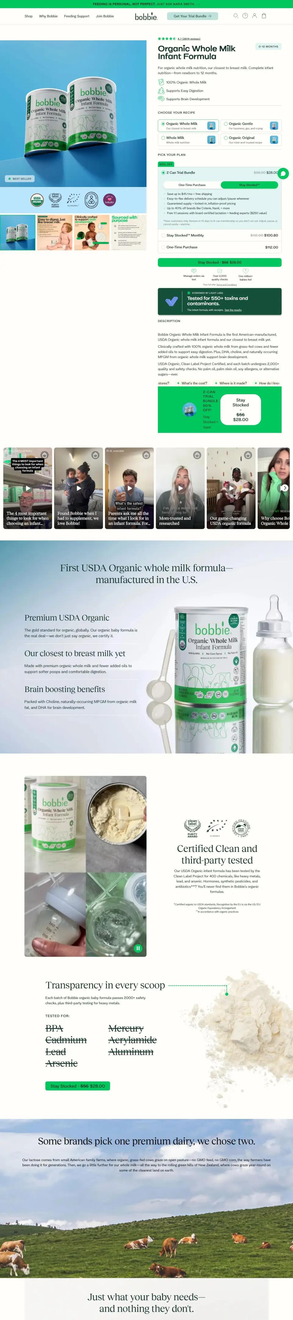 Bobbie product page on desktop