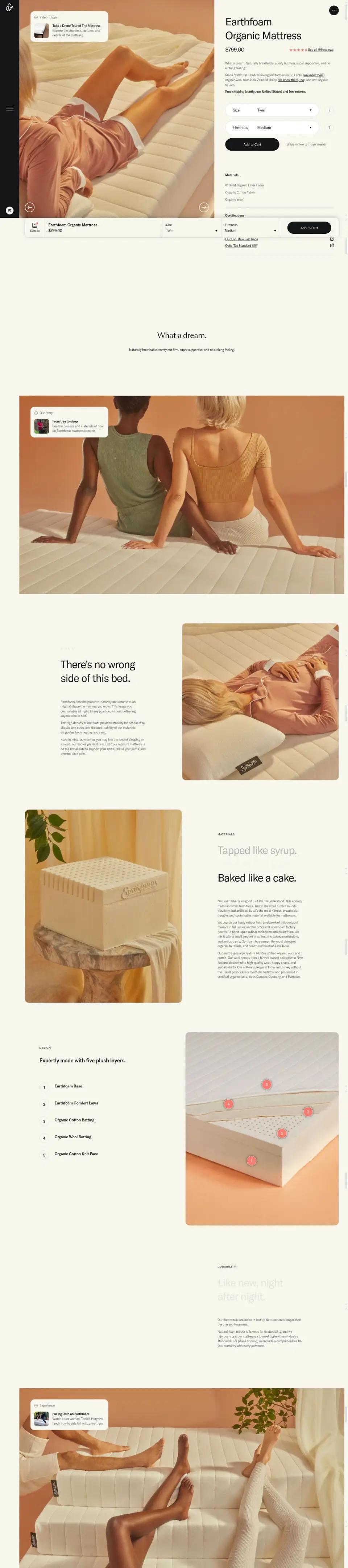Earthfoam product page on desktop