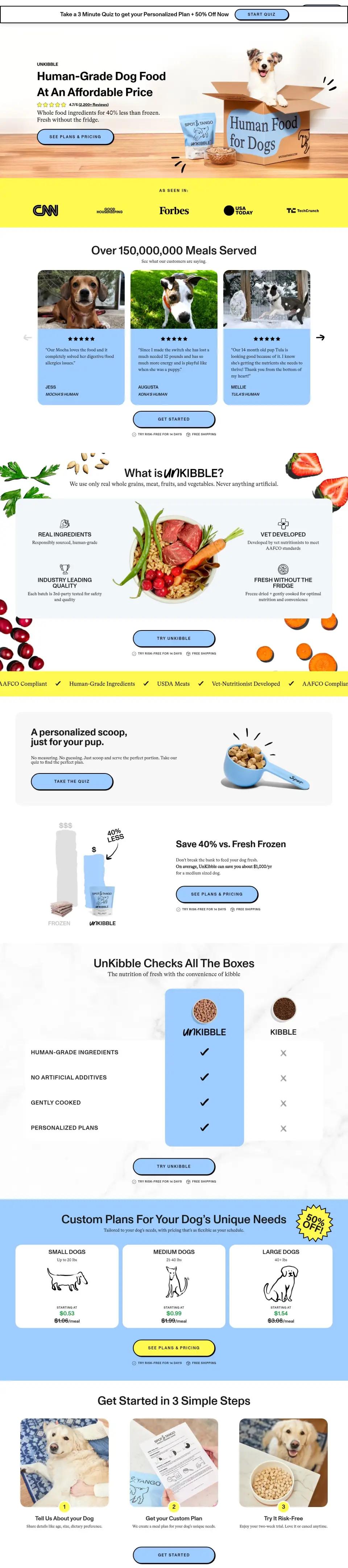 Spot & Tango offer page on desktop