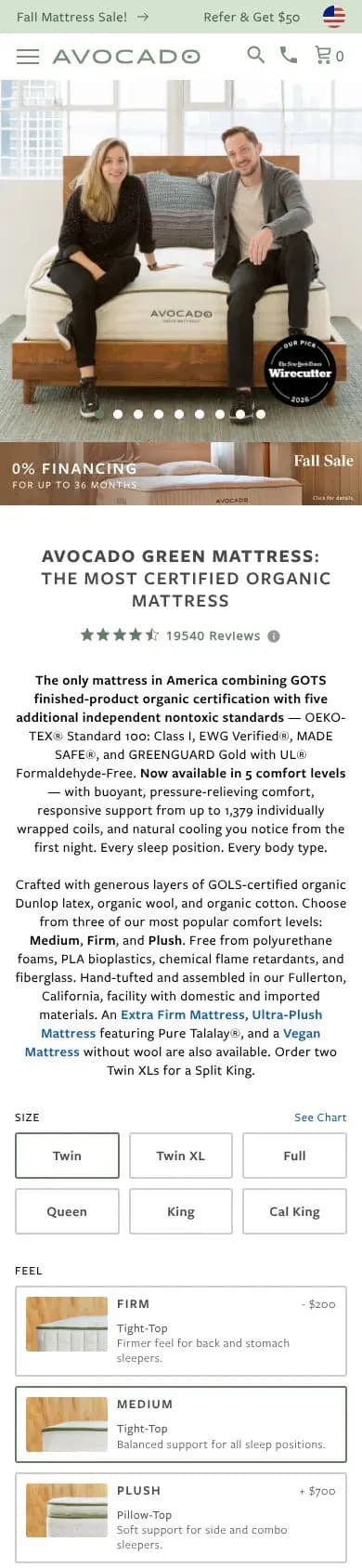 Avocado product page on a phone