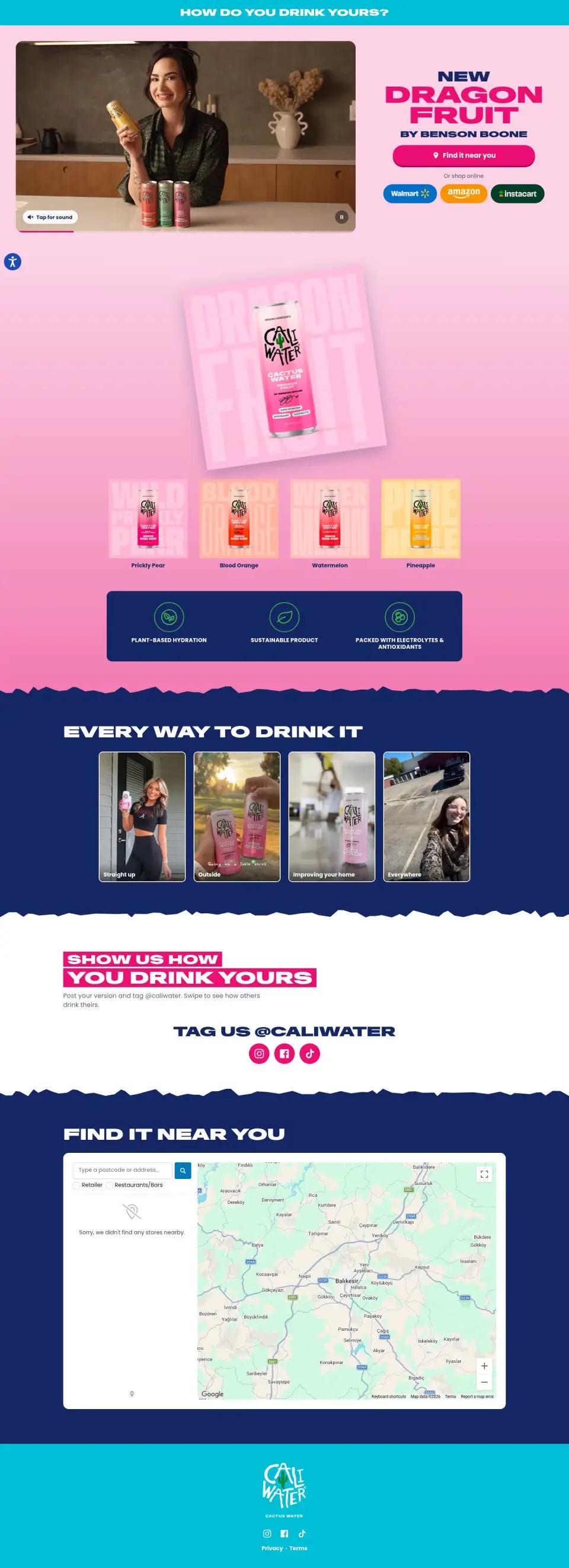 Caliwater offer page on desktop