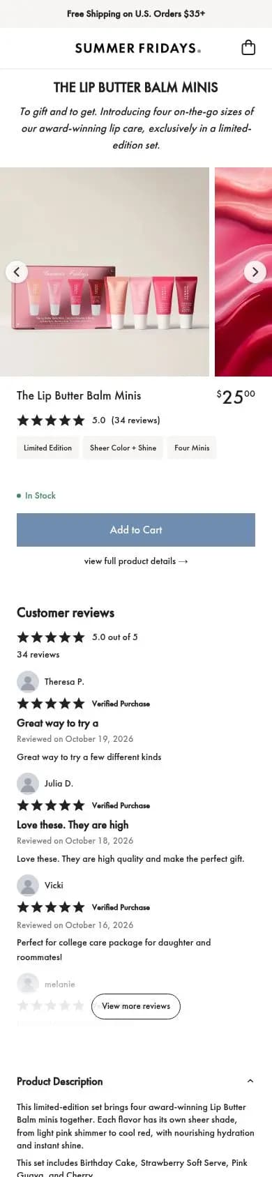 Summer Fridays product page on a phone