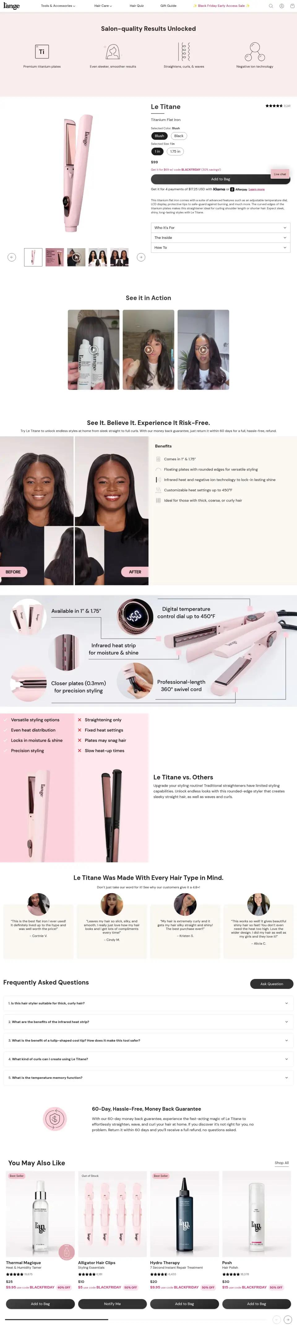 L'ange product page on desktop