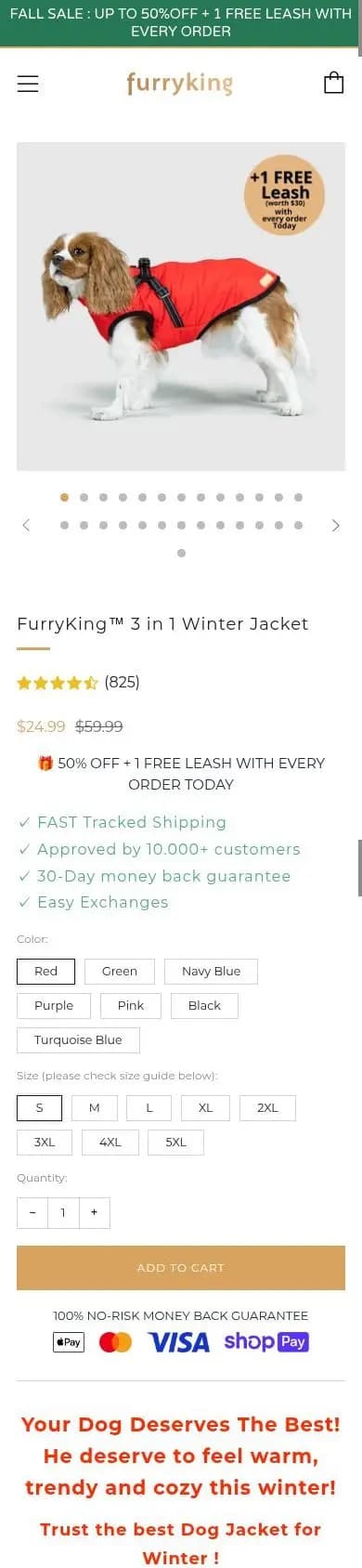 Furry King product page on a phone