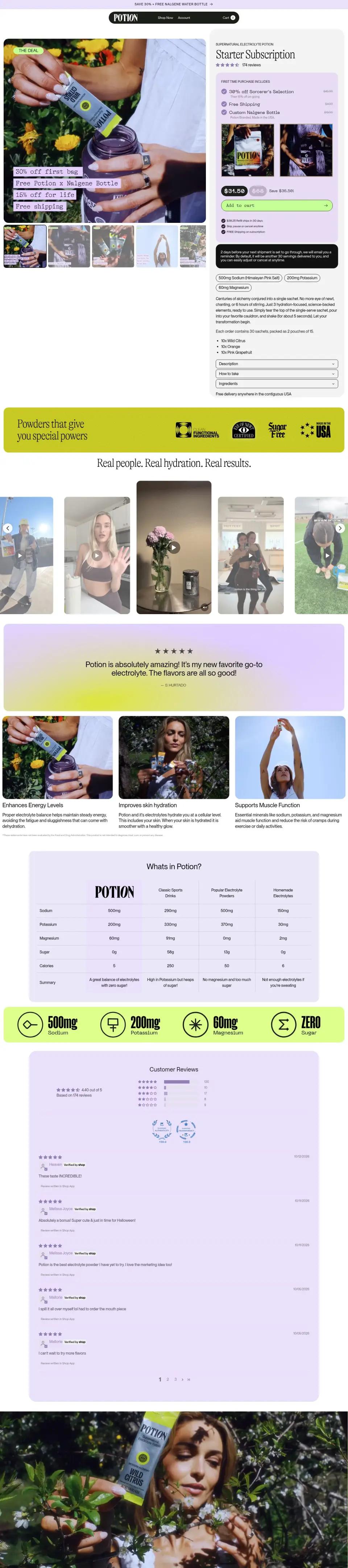 Potion product page on desktop