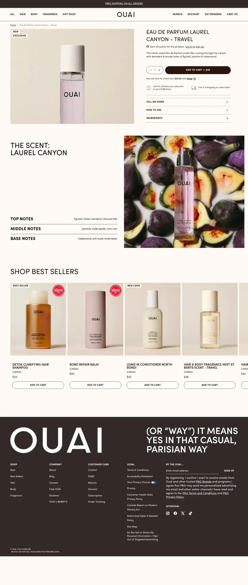 OUAI product page on desktop
