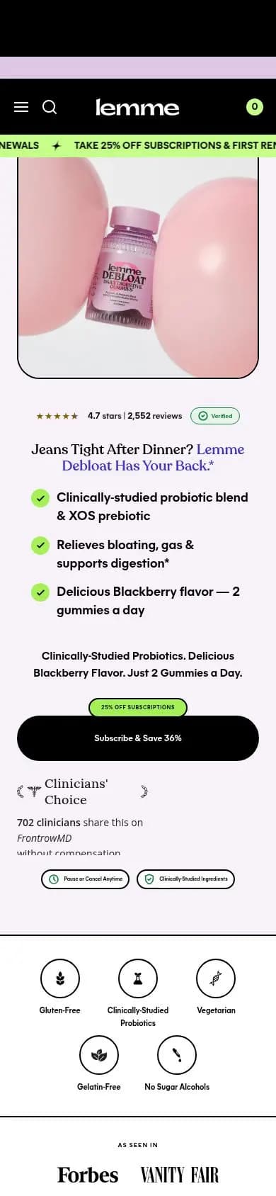 Lemme product page on a phone
