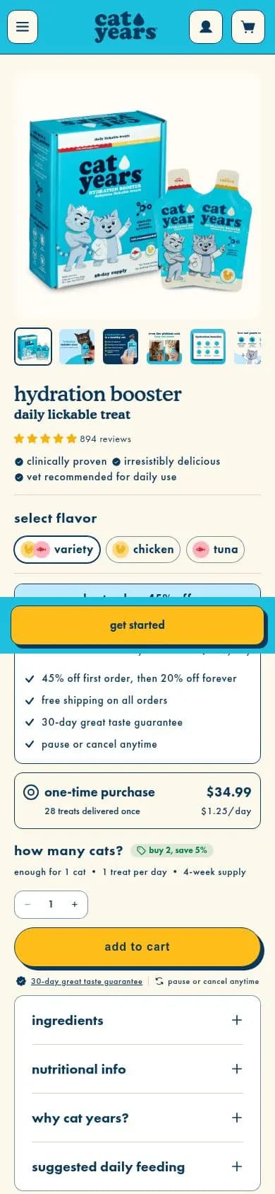 Cat Years product page on a phone