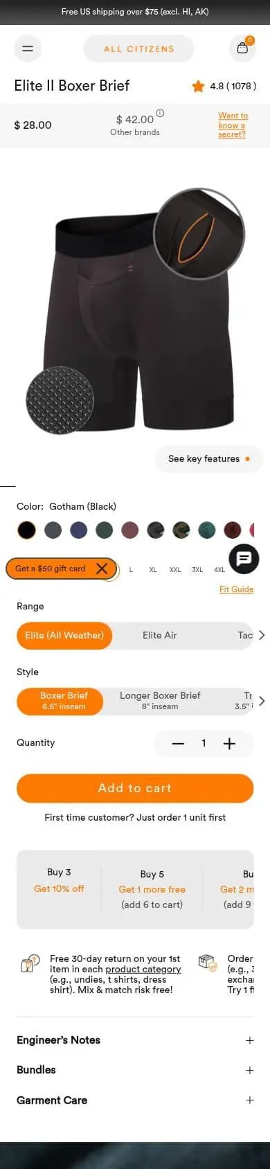 All Citizens product page on a phone