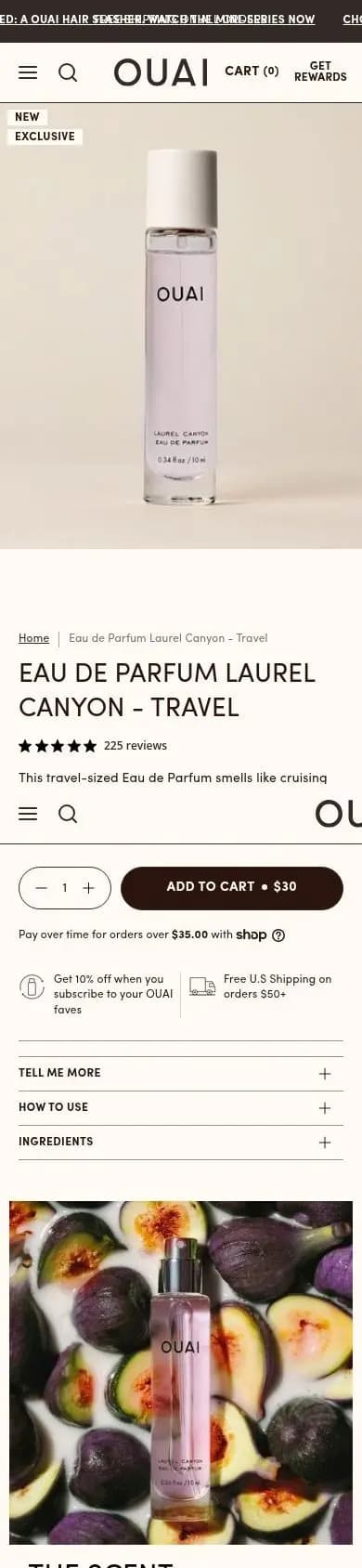 OUAI product page on a phone