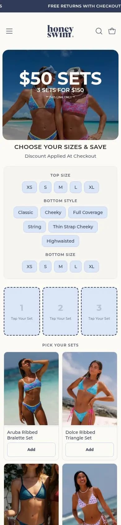 Honey Swim offer page on a phone
