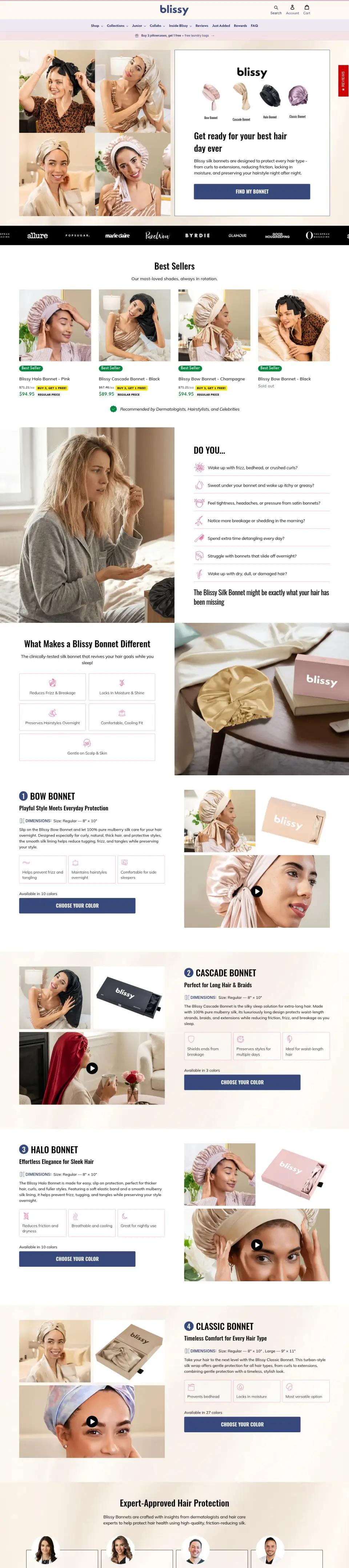 Blissy offer page on desktop