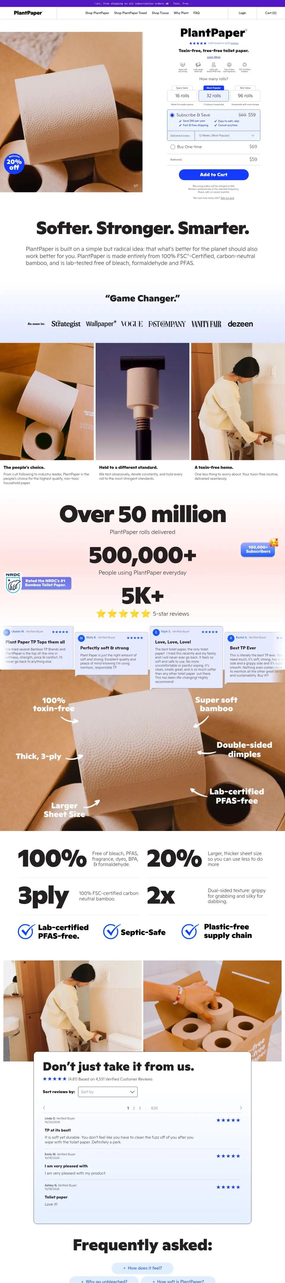 PlantPaper offer page on desktop