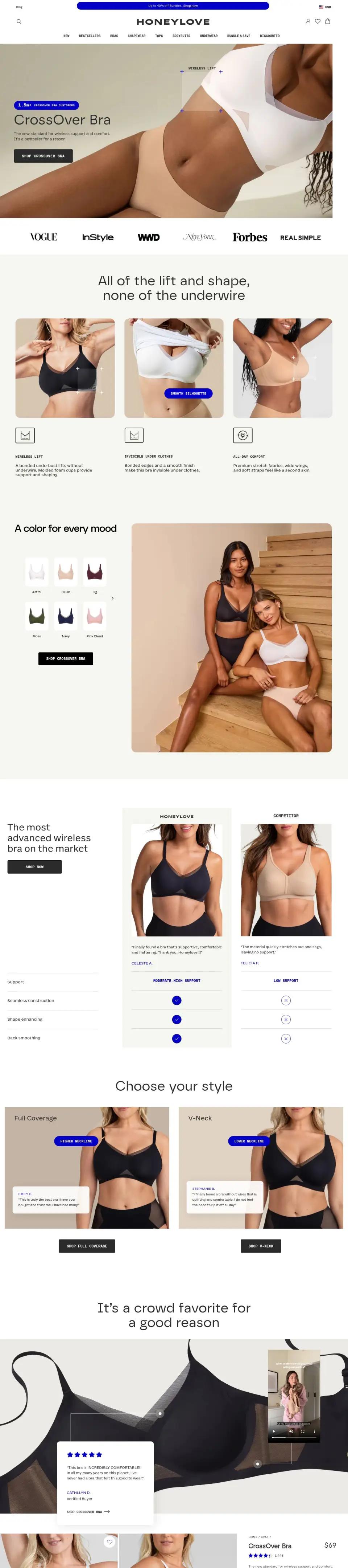 Honeylove product page on desktop