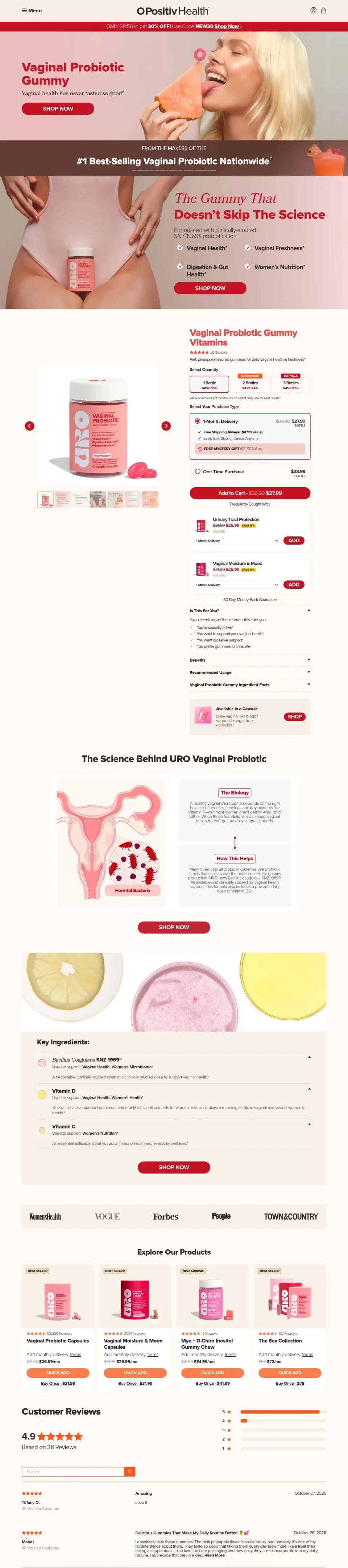 O Positiv product page on desktop
