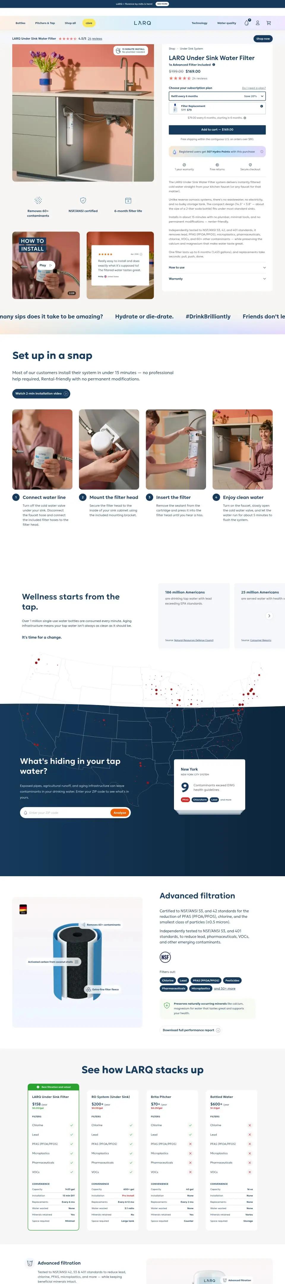 LARQ product page on desktop