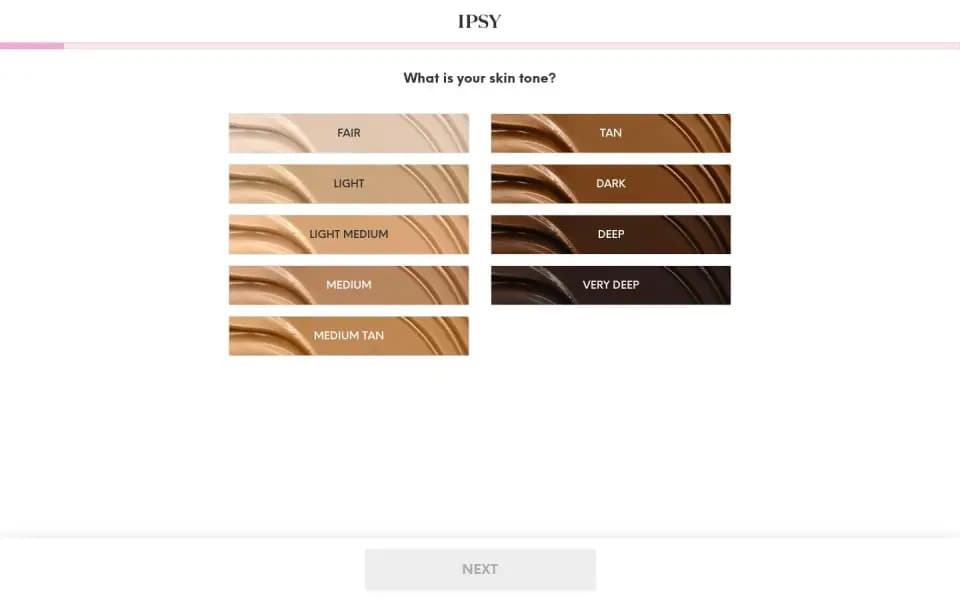 IPSY quiz page on desktop