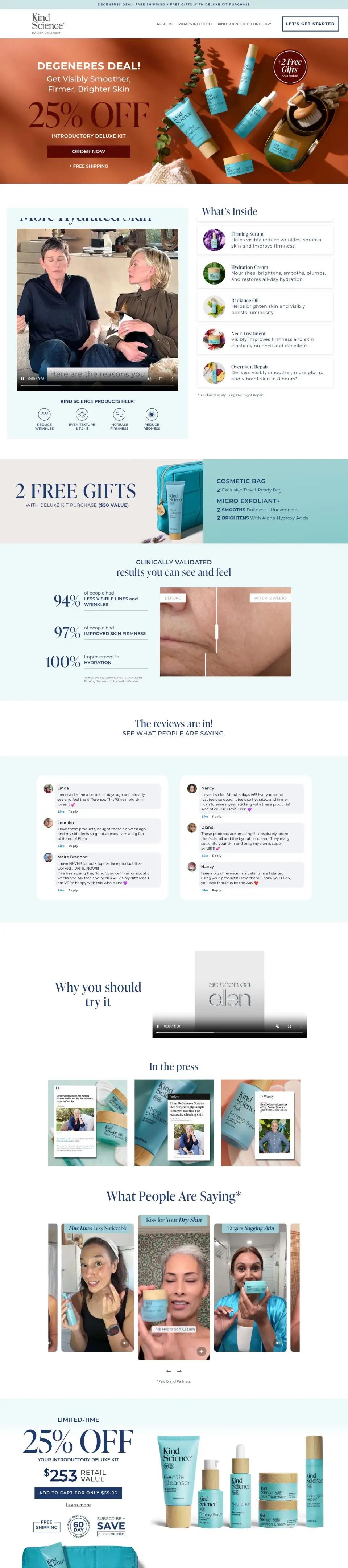 Kind Science offer page on desktop