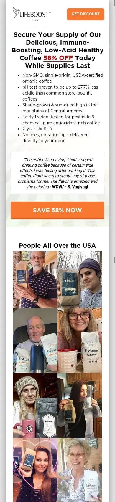 Lifeboost offer page on a phone