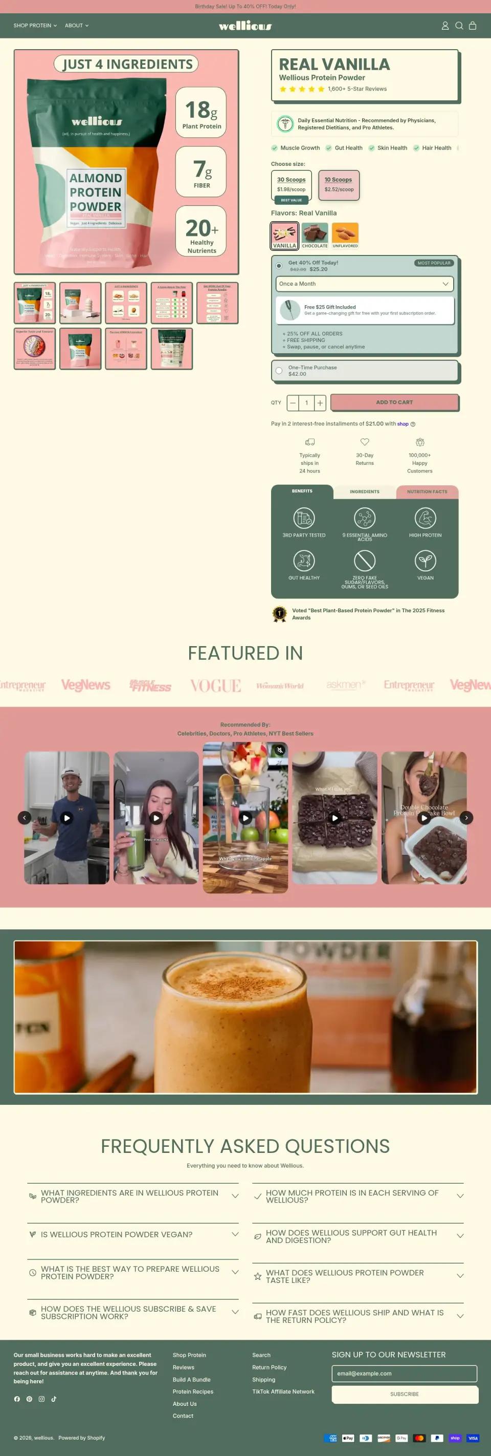 Wellious product page on desktop