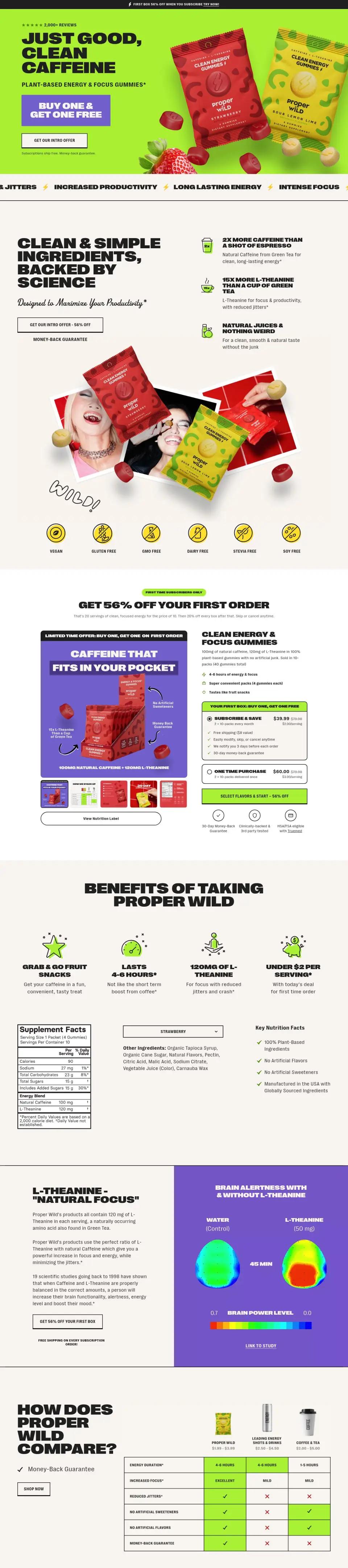 Proper Wild offer page on desktop