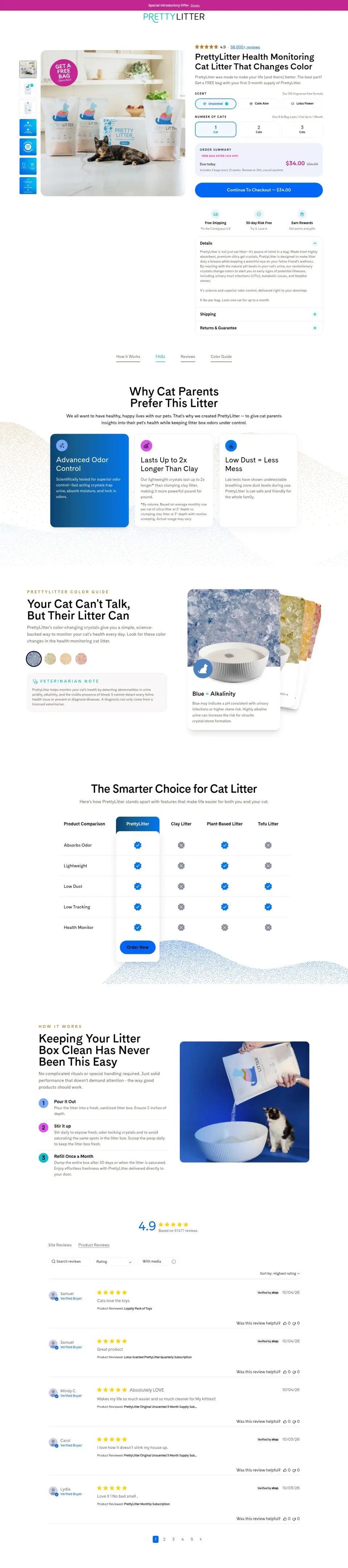 PrettyLitter offer page on desktop