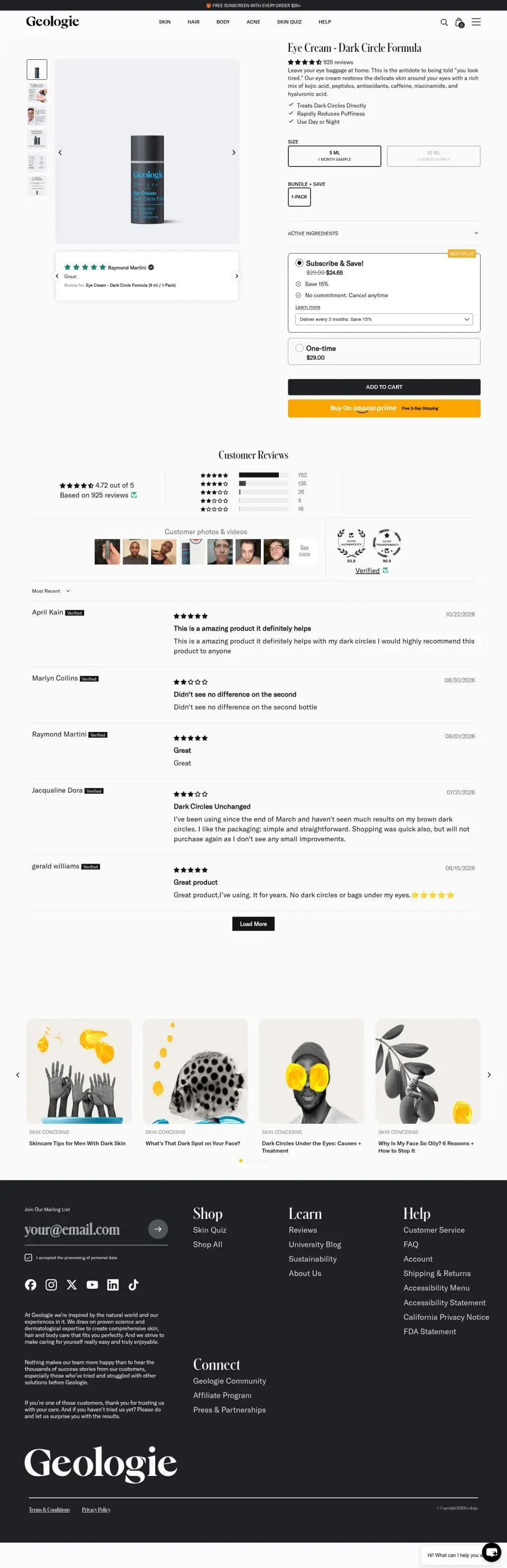 Geologie product page on desktop