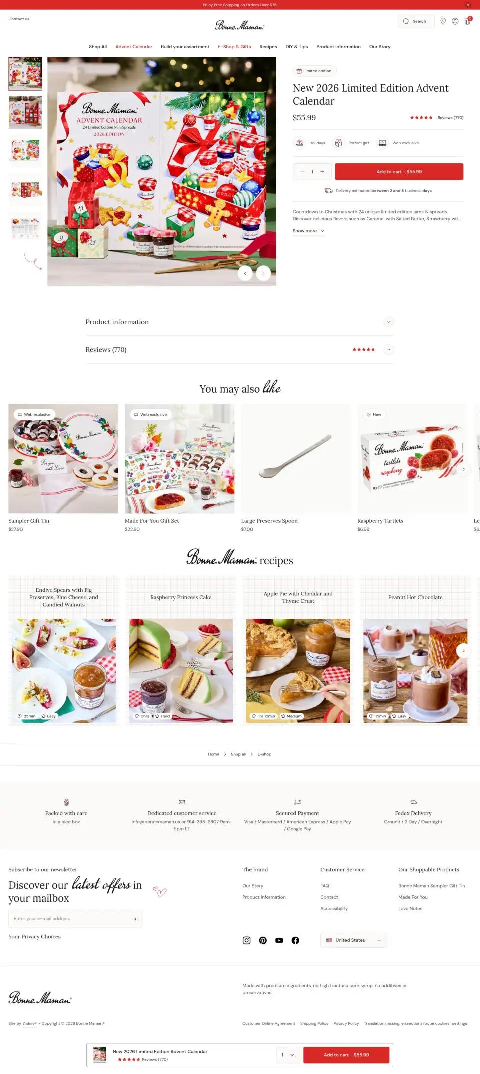 Bonne Maman product page on desktop