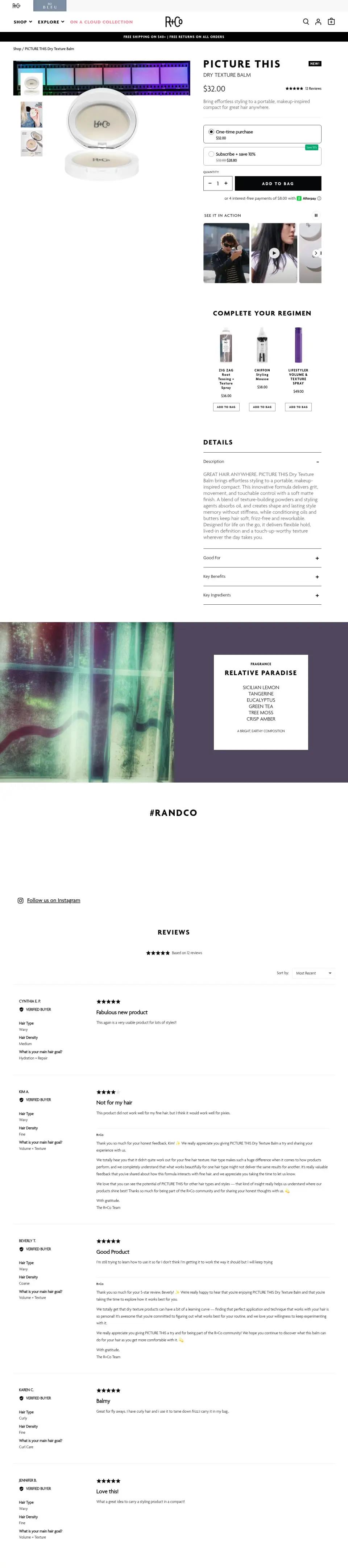 R+Co product page on desktop