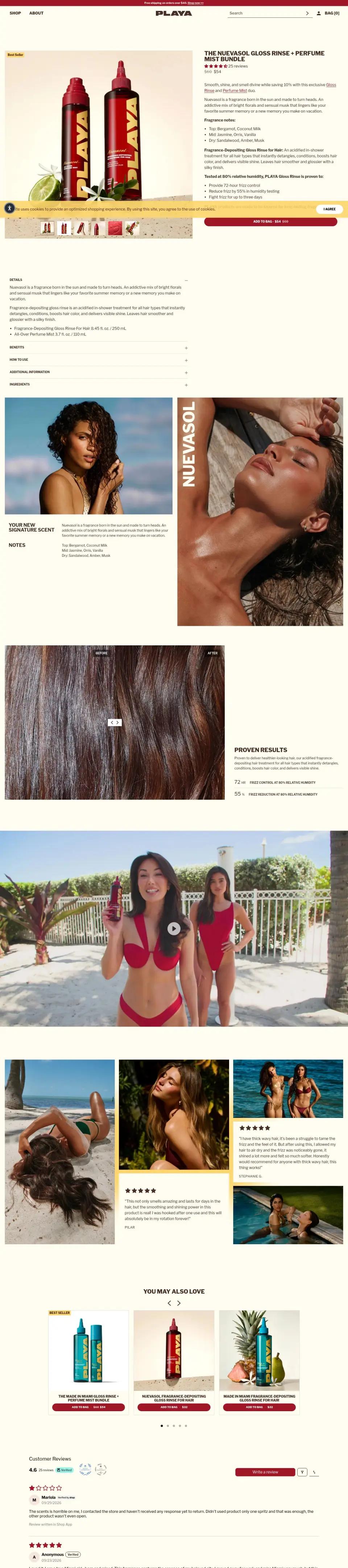 PLAYA product page on desktop