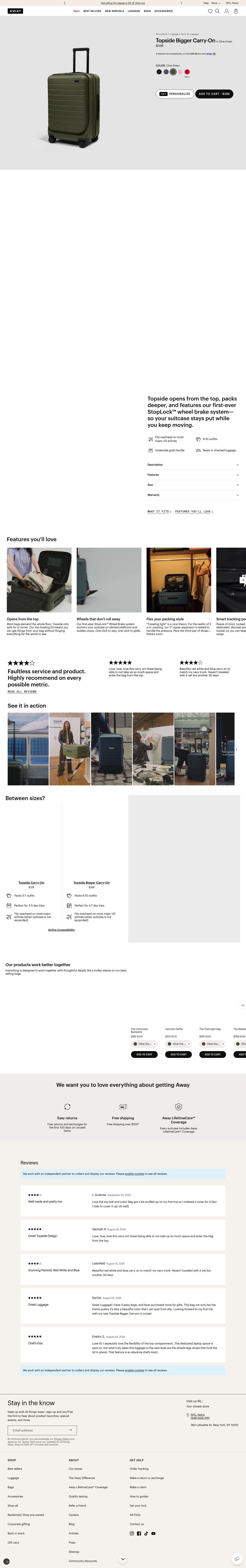 Away product page screenshot