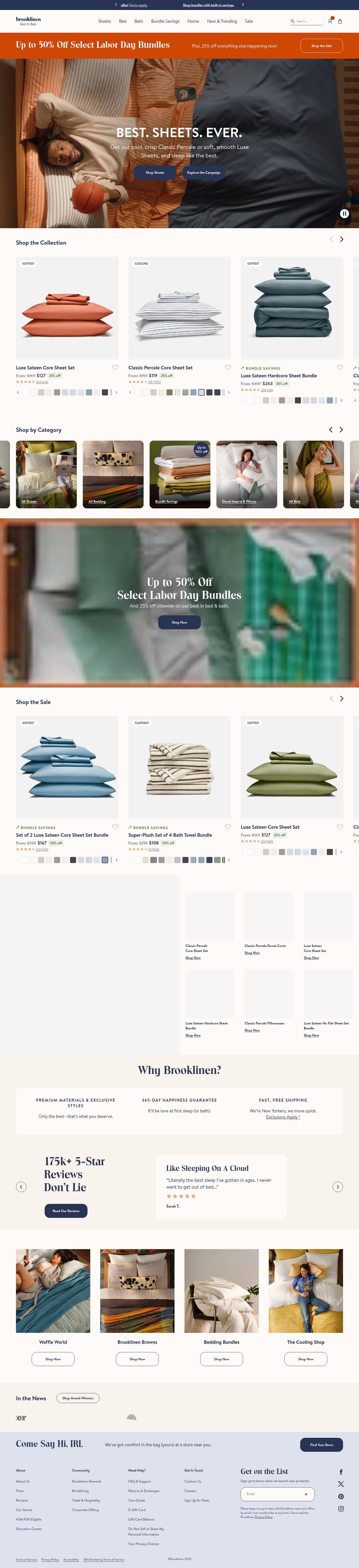 Brooklinen homepage screenshot